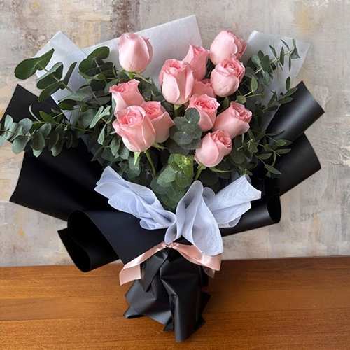 12 Stalkpink Rose Bouquet