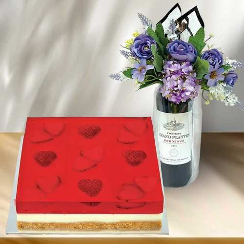 Cheese Cake Wine And Flower