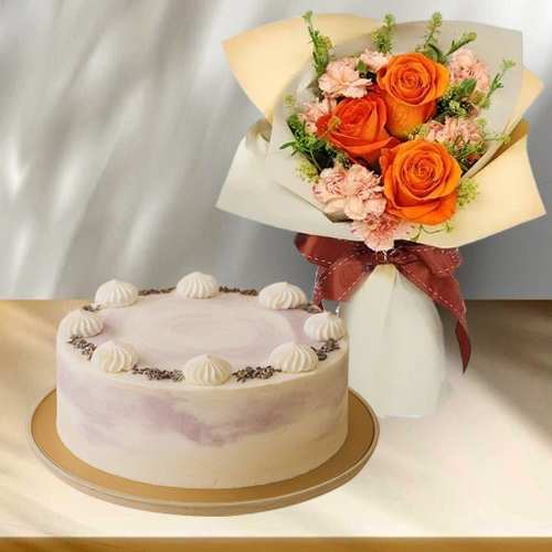 Birthday Cake And Flower Bouquet
