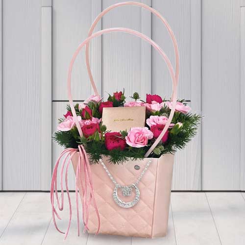 Floral Arrangement And Galaxy Pendant For Her