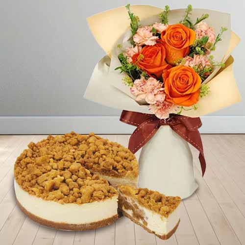 Cheese Cake And Bouquet