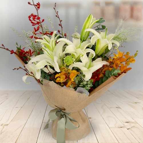 White Lily And Orchids